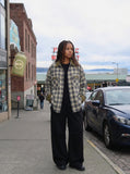DAXUEN khaki wide-leg drawstring pants — model photo
