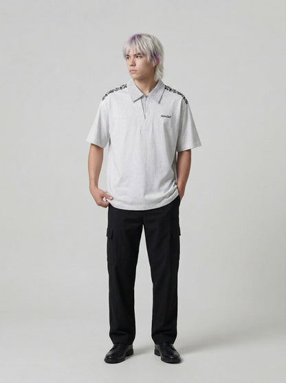 DAXUEN Loose-fitting short-sleeved polo shirt with embroidery — model photo