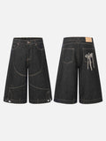 DAXUEN Wide-leg denim shorts with embroidery and contrasting stitching