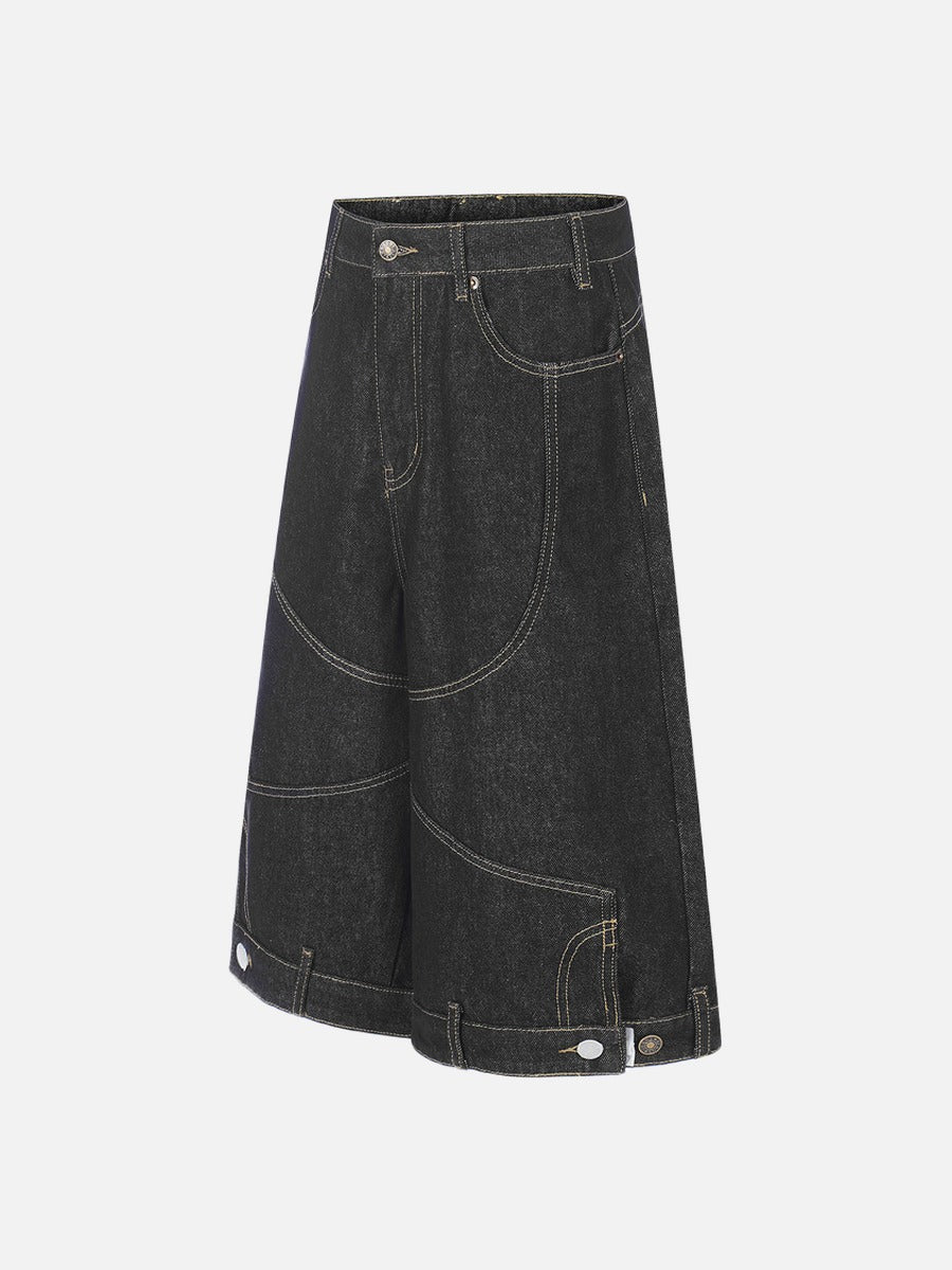 DAXUEN Wide-leg denim shorts with embroidery and contrasting stitching