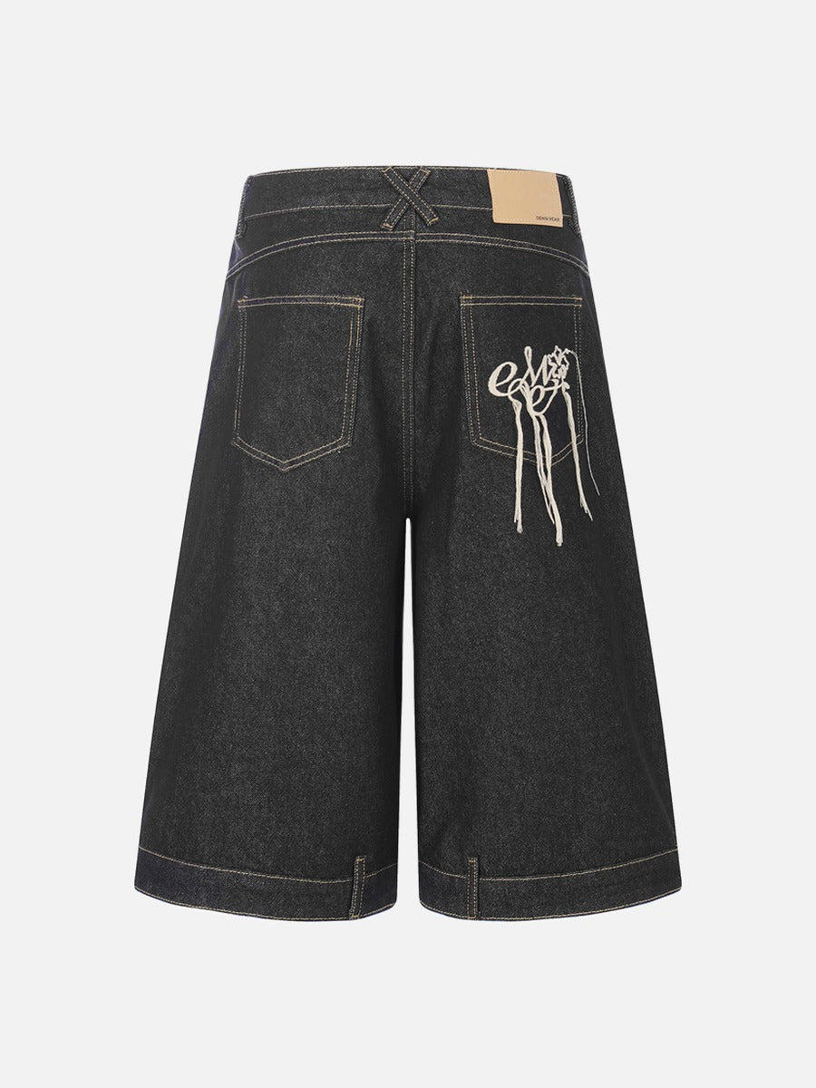 DAXUEN Wide-leg denim shorts with embroidery and contrasting stitching