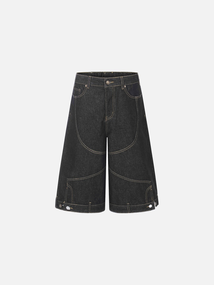 DAXUEN Wide-leg denim shorts with embroidery and contrasting stitching