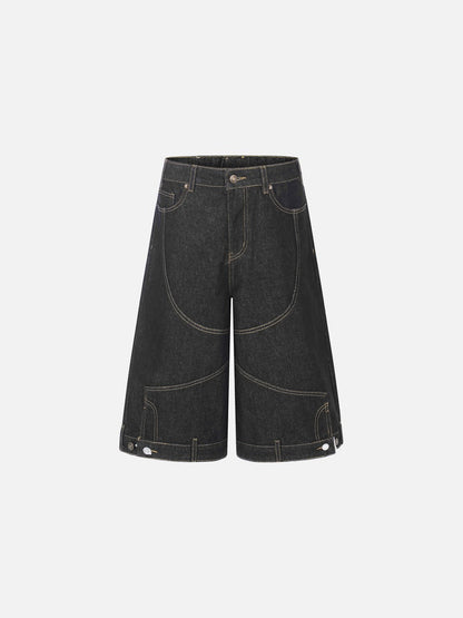 DAXUEN Wide-leg denim shorts with embroidery and contrasting stitching
