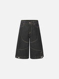 DAXUEN Wide-leg denim shorts with embroidery and contrasting stitching