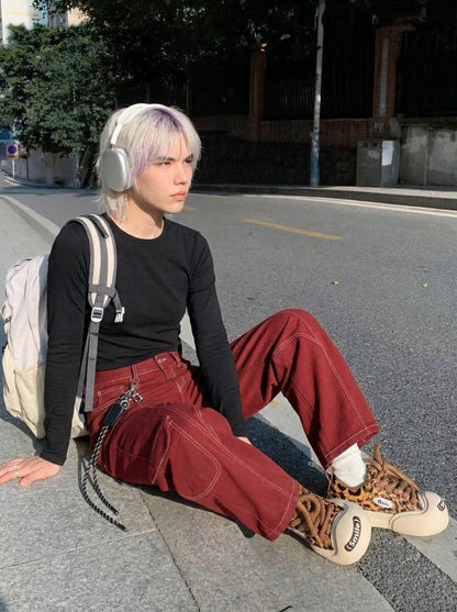 Loose Wide-Leg Trousers with Keychain