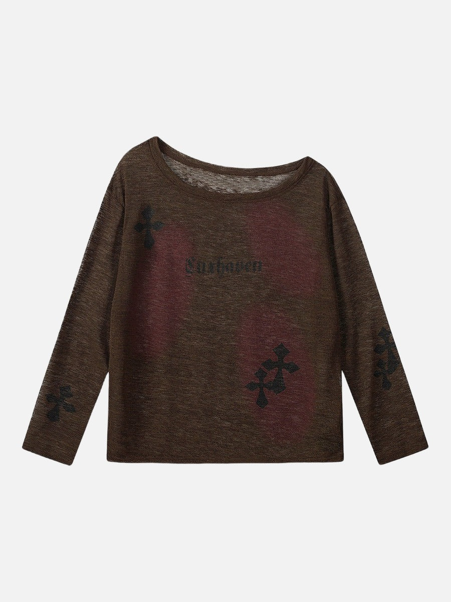 DAXUEN Luxhaven Gothic Cross Long Sleeve Top