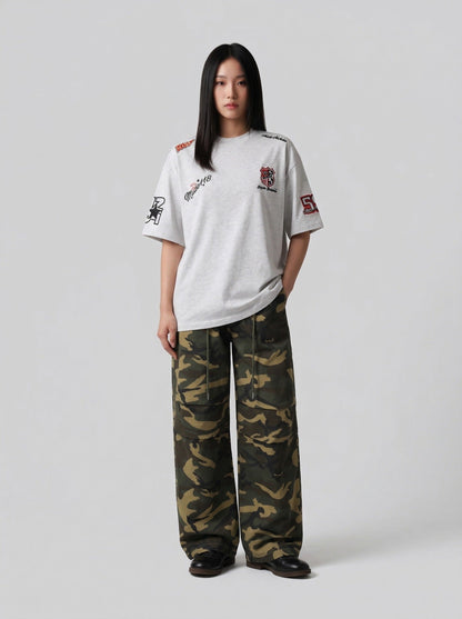 DAXUEN Oversized embroidered t-shirt with graphics — model photo