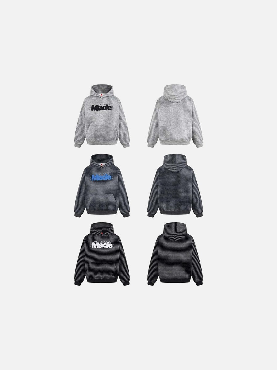 DAXUEN Oversized striped hoodie with 'Made' text