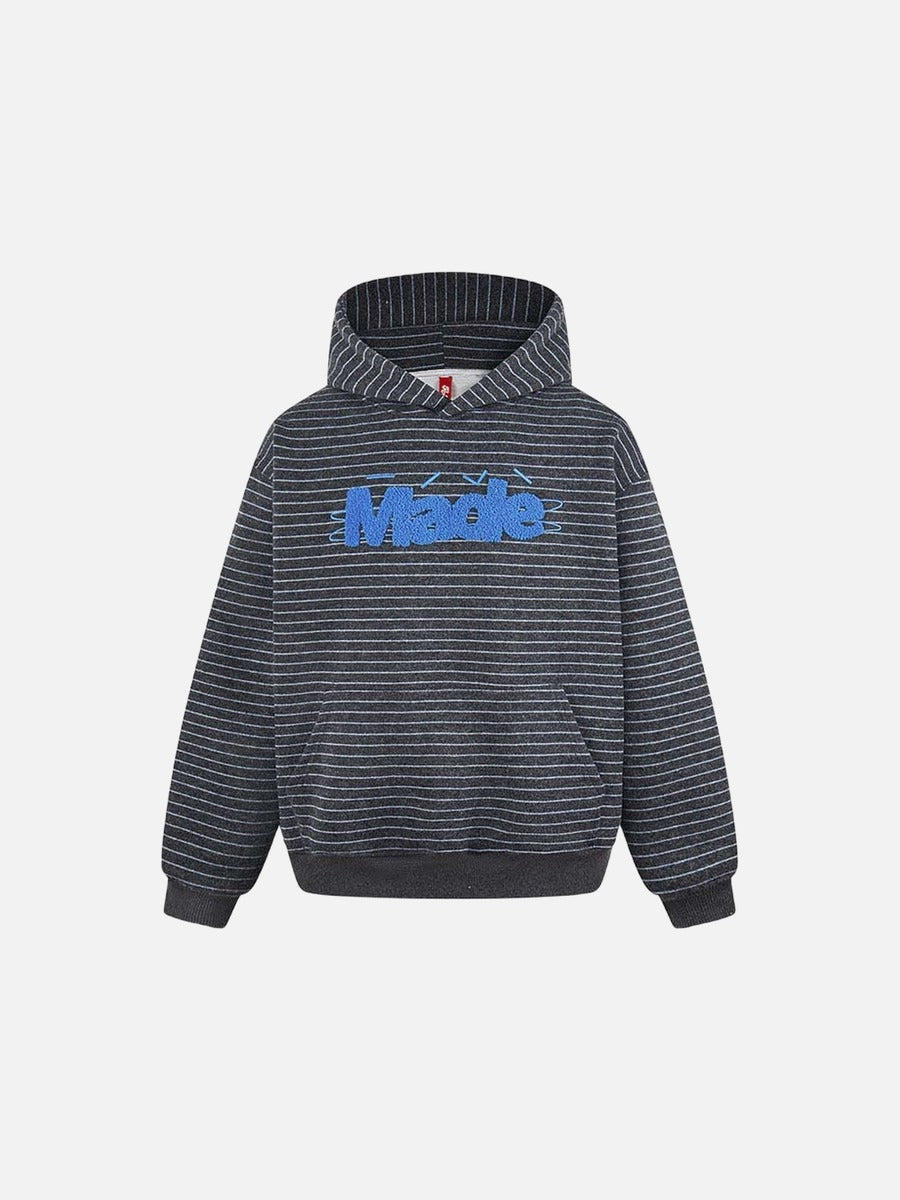 DAXUEN Oversized striped hoodie with 'Made' text