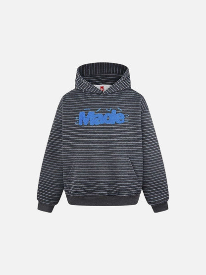 DAXUEN Oversized striped hoodie with 'Made' text