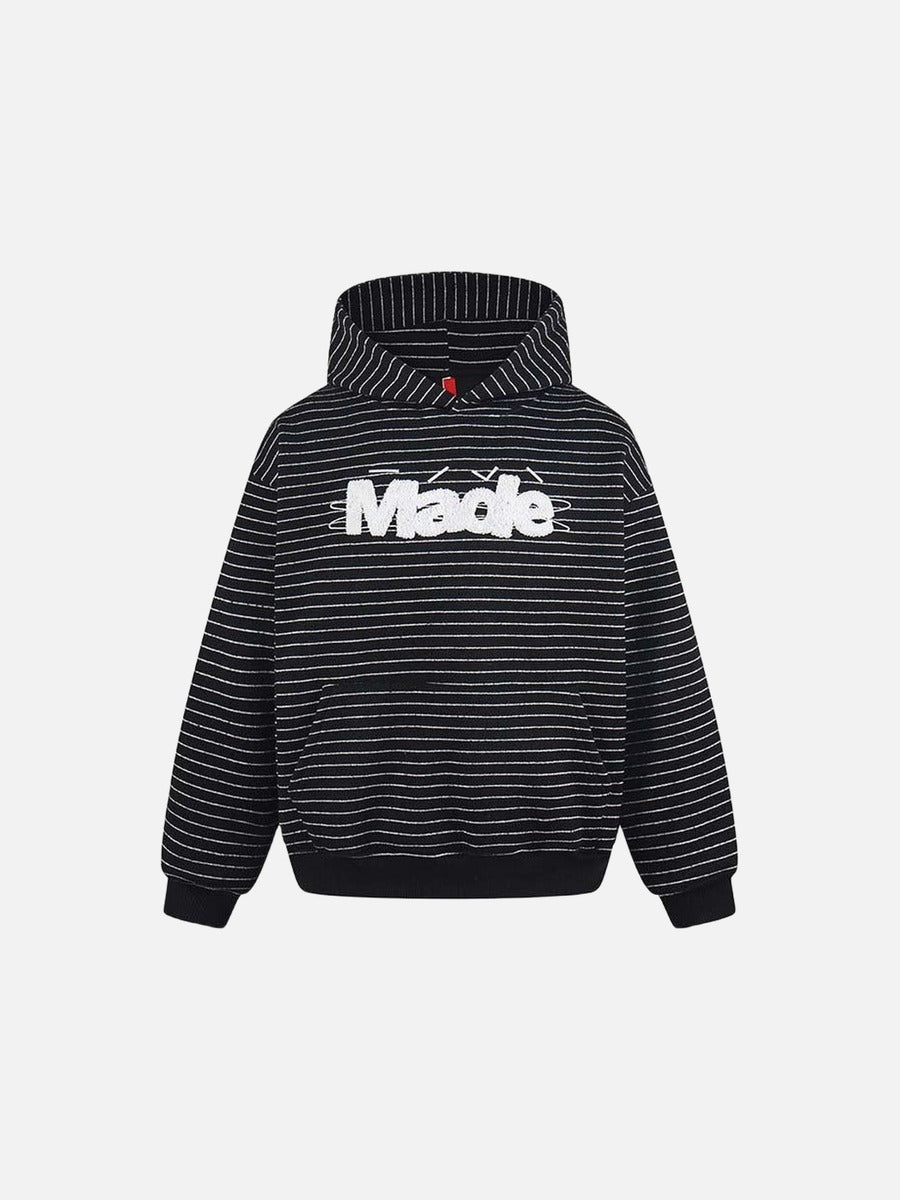 DAXUEN Oversized striped hoodie with 'Made' text