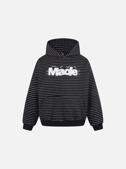 DAXUEN Oversized striped hoodie with 'Made' text