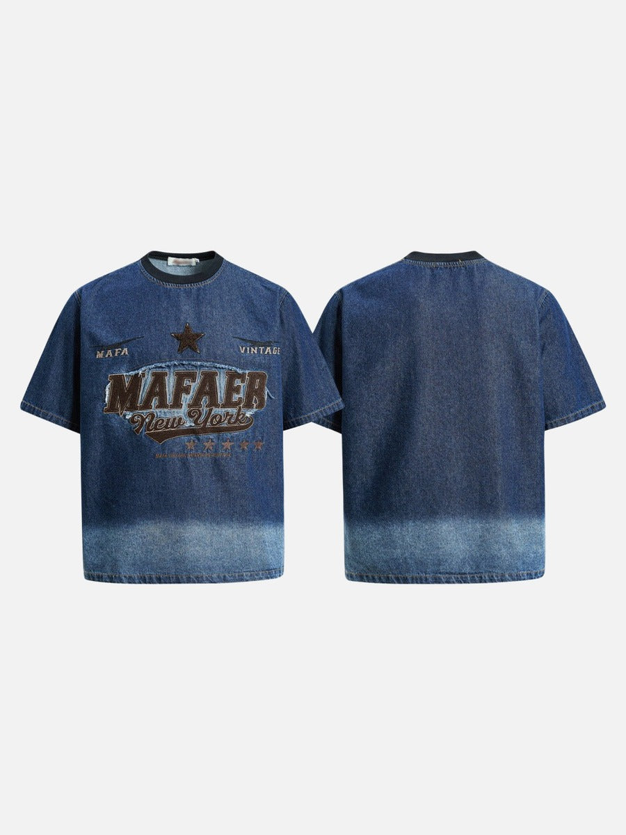 DAXUEN MAFA Vintage Denim Effect T-Shirt