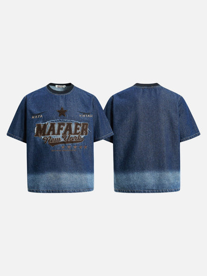 DAXUEN MAFA Vintage Denim Effect T-Shirt