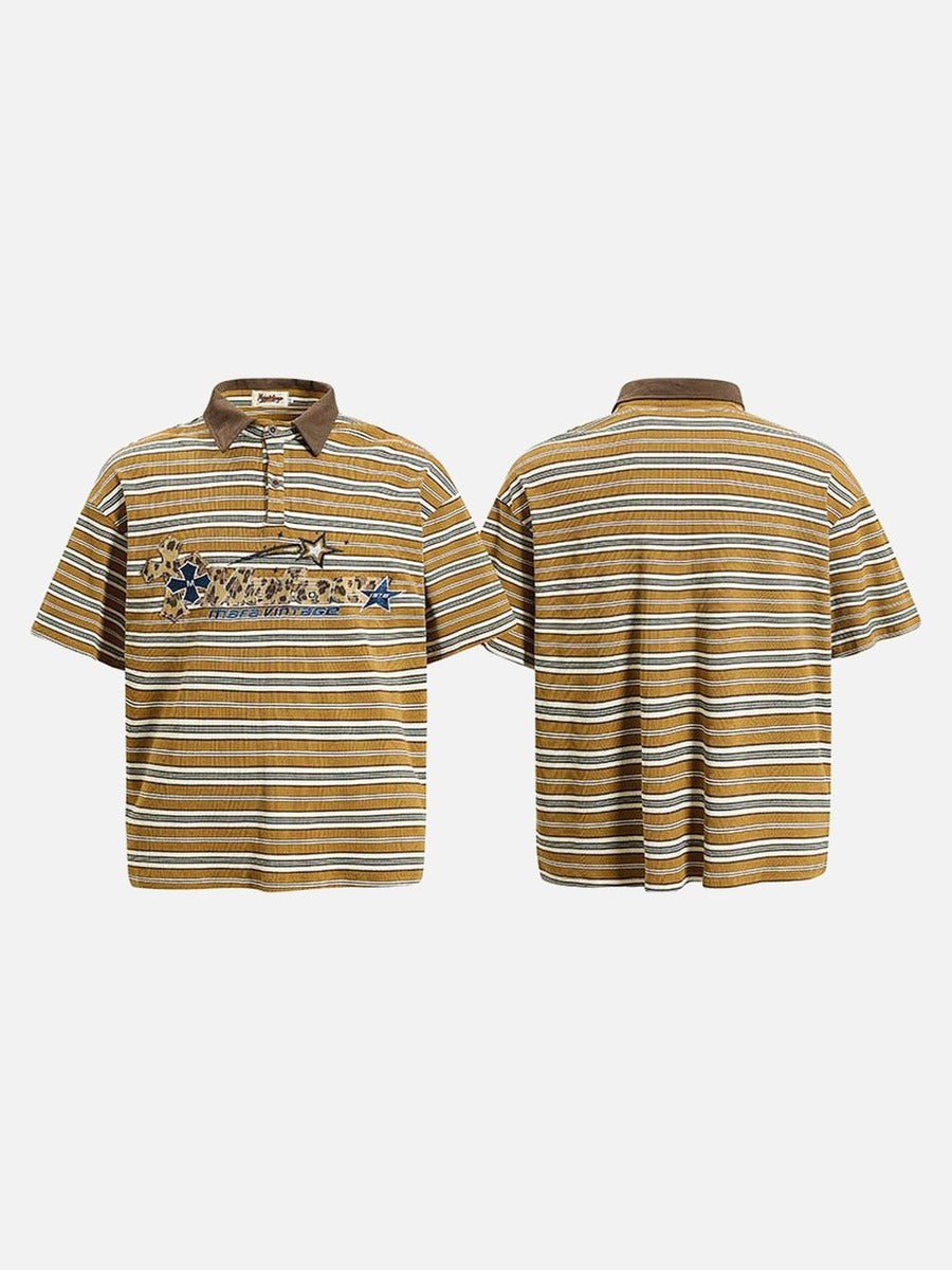 DAXUEN Mafa Vintage Striped Polo Shirt