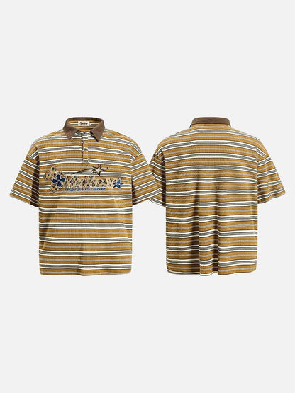DAXUEN Mafa Vintage Striped Polo Shirt