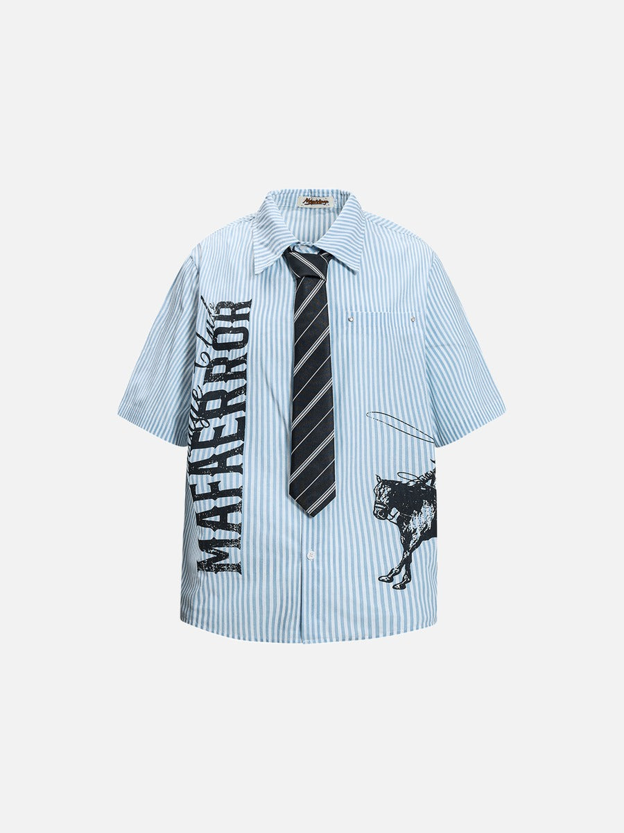 DAXUEN Striped oversized short-sleeve button-down shirt