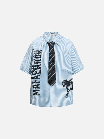 DAXUEN Striped oversized short-sleeve button-down shirt