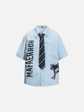 DAXUEN Striped oversized short-sleeve button-down shirt