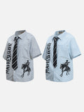 DAXUEN Striped oversized short-sleeve button-down shirt