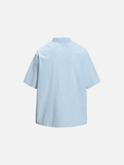 DAXUEN Striped oversized short-sleeve button-down shirt