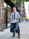 DAXUEN Striped oversized short-sleeve button-down shirt — model photo