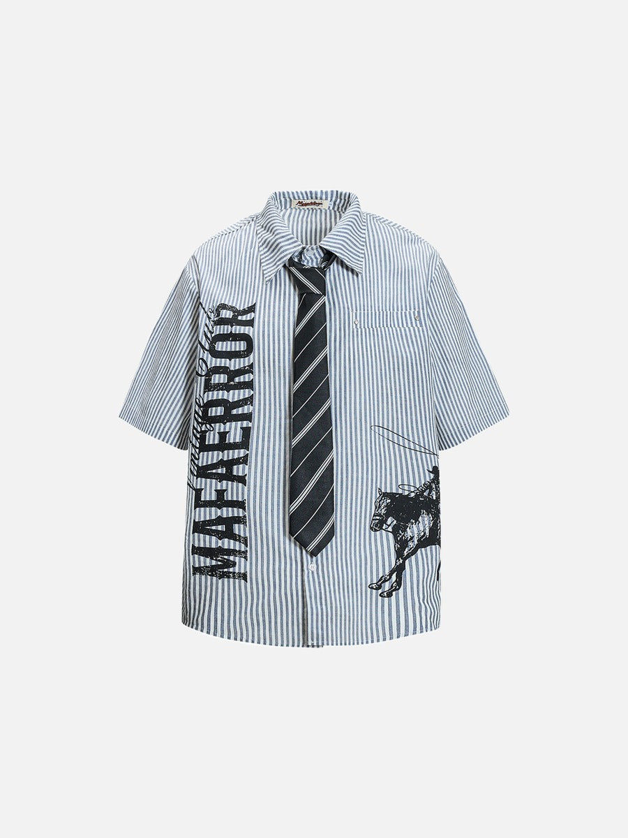 DAXUEN Striped oversized short-sleeve button-down shirt