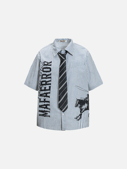 DAXUEN Striped oversized short-sleeve button-down shirt