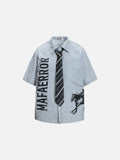 DAXUEN Striped oversized short-sleeve button-down shirt