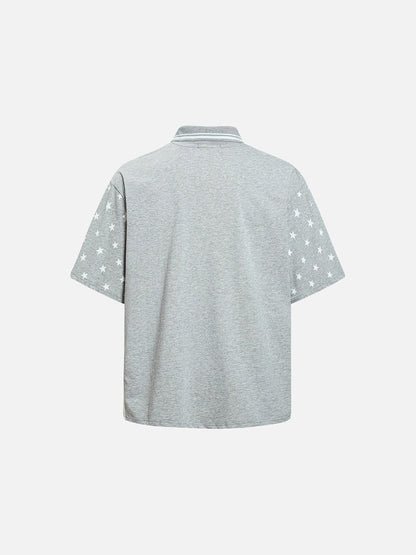 DAXUEN Grey marl short-sleeved polo shirt with star print