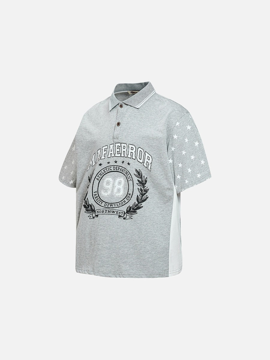 DAXUEN Grey marl short-sleeved polo shirt with star print