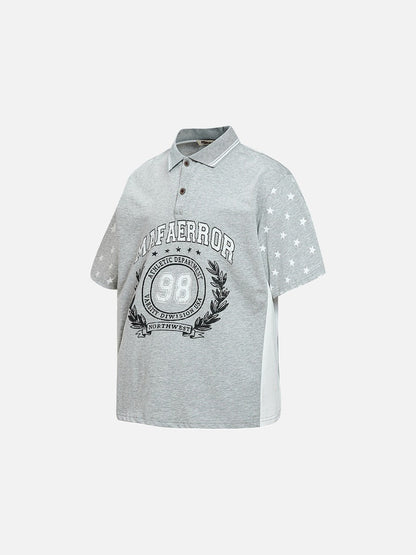 DAXUEN Grey marl short-sleeved polo shirt with star print