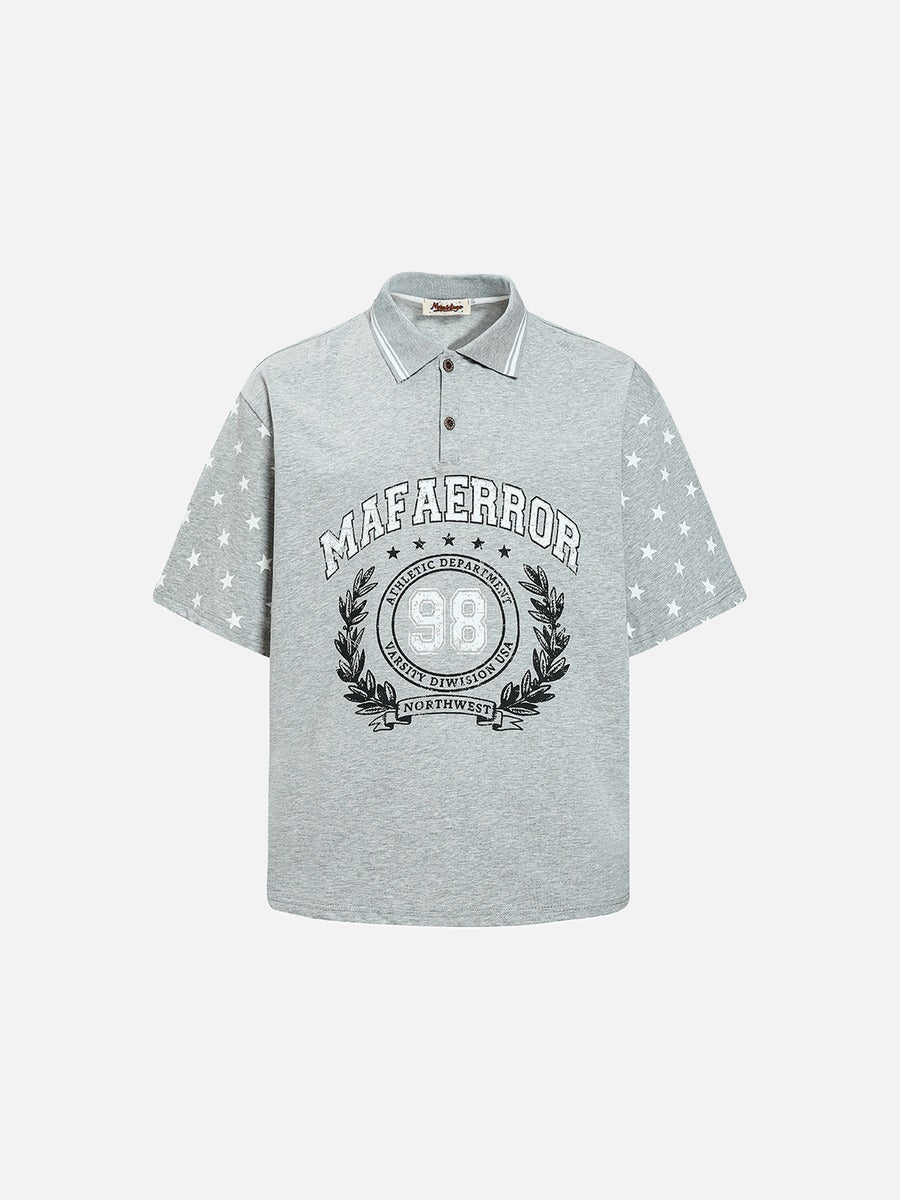 DAXUEN Grey marl short-sleeved polo shirt with star print