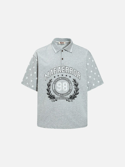 DAXUEN Grey marl short-sleeved polo shirt with star print