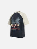 DAXUEN Distressed vintage graphic t-shirt with raglan sleeves