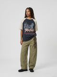 DAXUEN Distressed vintage graphic t-shirt with raglan sleeves — model photo