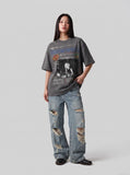 DAXUEN dark grey magazine cover graphic t-shirt — model photo