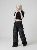 DAXUEN Wide-leg baggy denim pants with marbled pattern — model photo