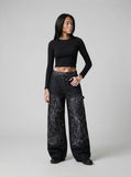 DAXUEN Wide-leg baggy denim pants with marbled pattern — model photo