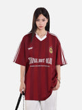 DAXUEN maroon oversized floral-crest graphic tee