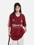 DAXUEN maroon oversized floral-crest graphic tee