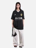 DAXUEN maroon oversized floral-crest graphic tee