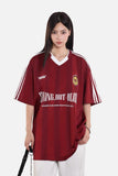 Maroon Floral-Crest Oversized Jersey Tee