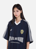 DAXUEN maroon oversized floral-crest graphic tee