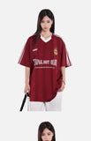 DAXUEN maroon oversized floral-crest graphic tee