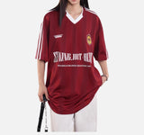 DAXUEN maroon oversized floral-crest graphic tee
