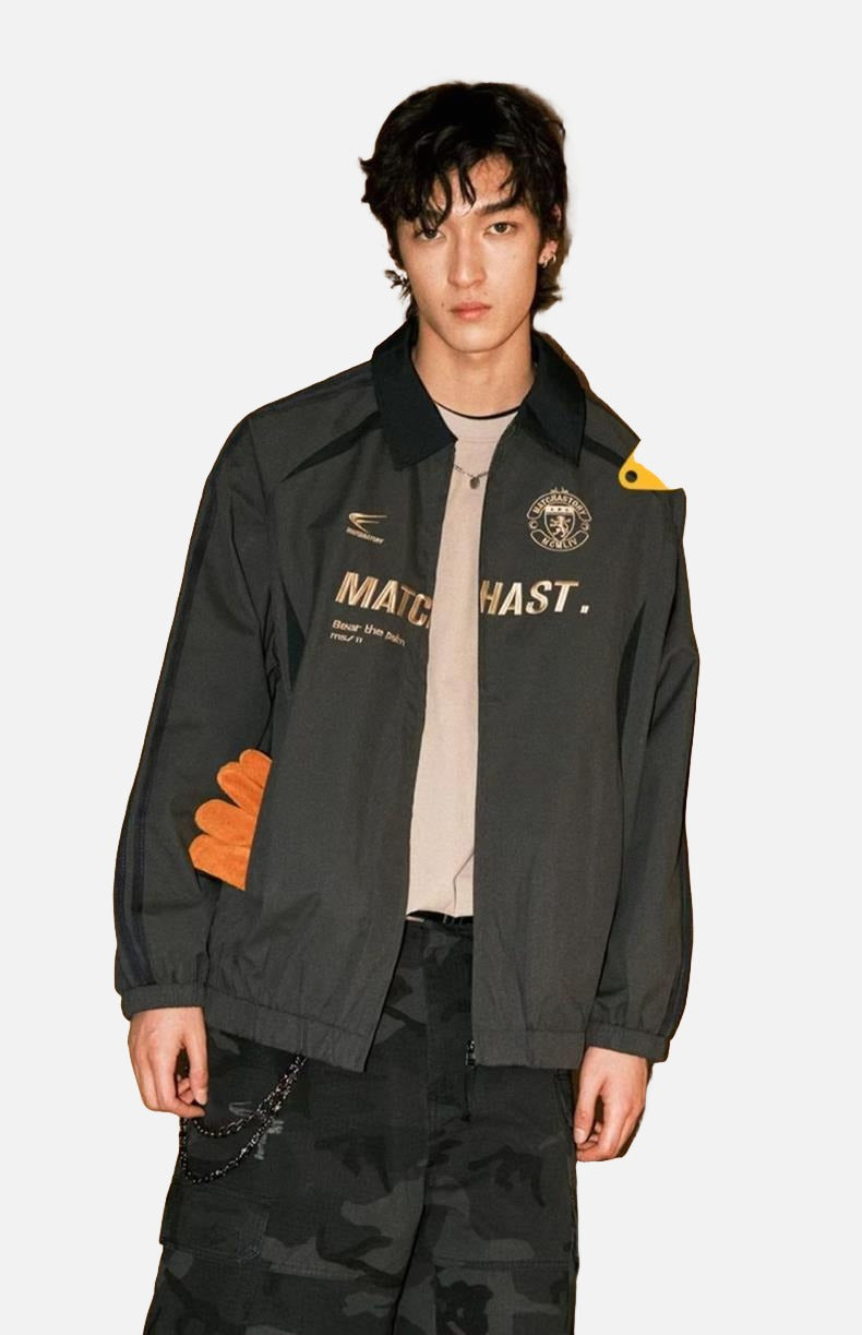 Bold Gold Text on Charcoal Zip Jacket