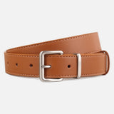 Matte Finish Leather Strap Belt with Gold/Silver Buckles