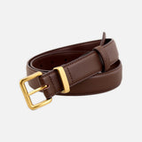 Matte Finish Leather Strap Belt with Gold/Silver Buckles