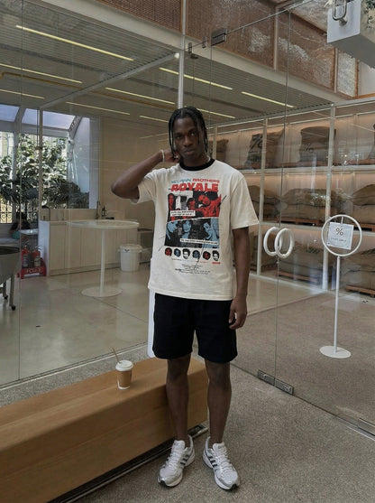DAXUEN Graphic T-shirt with multi-panel design and relaxed fit — model photo